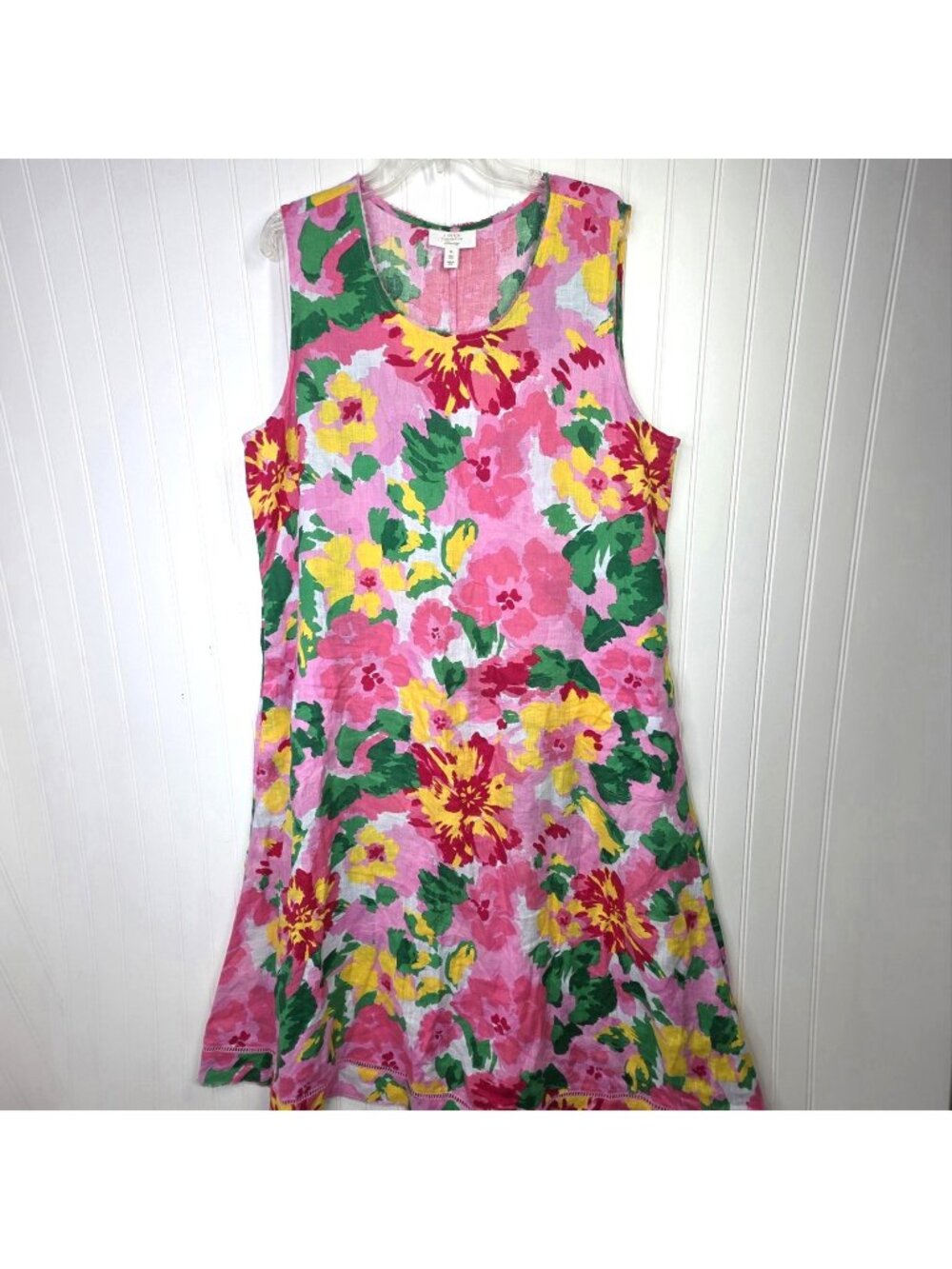 Charter Club Luxury Linen Dress XL Pink Floral Maxi A Line Pocket Coastal Resort